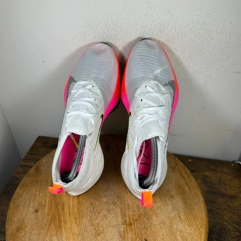 Nike Air Zoom Tempo Next% Flyknit Mens 10 White Pink Volt DJ5430-100 Shoe - Picture 4 of 8